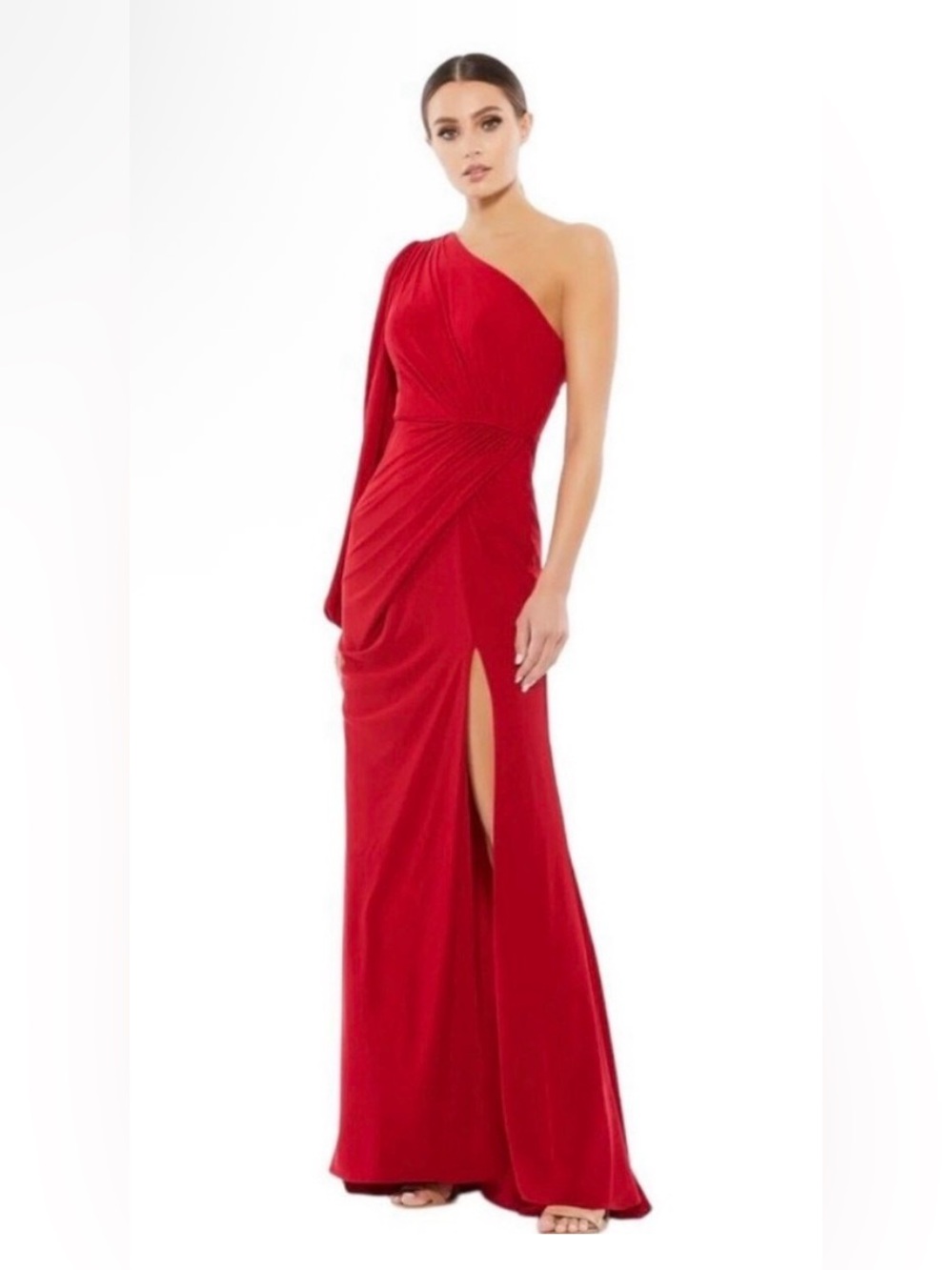 Mac Duggal Red One-Shoulder Evening Gown with High Slit